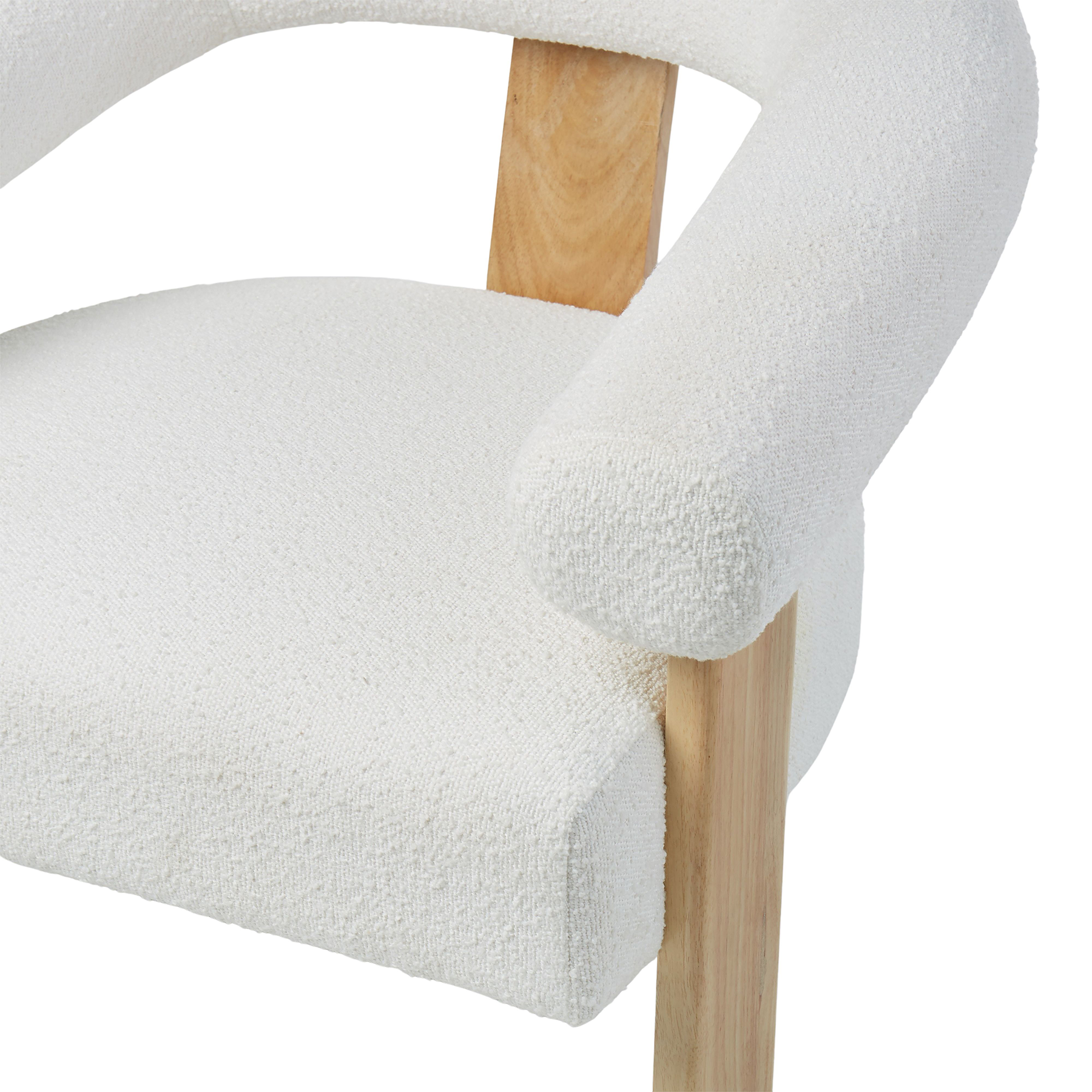 Remir Curved Boucle Timber Armchair - White