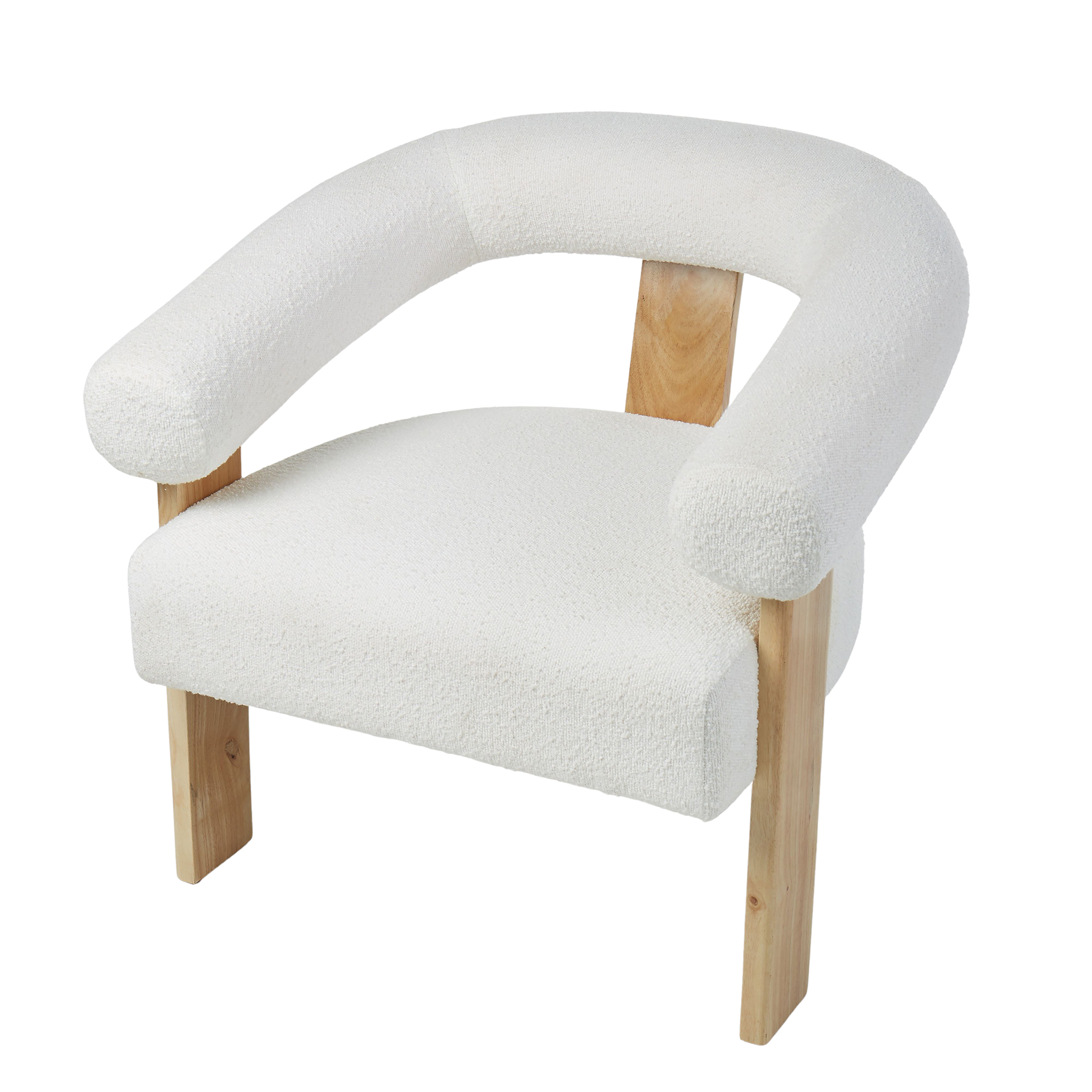 Remir Curved Boucle Timber Armchair - White
