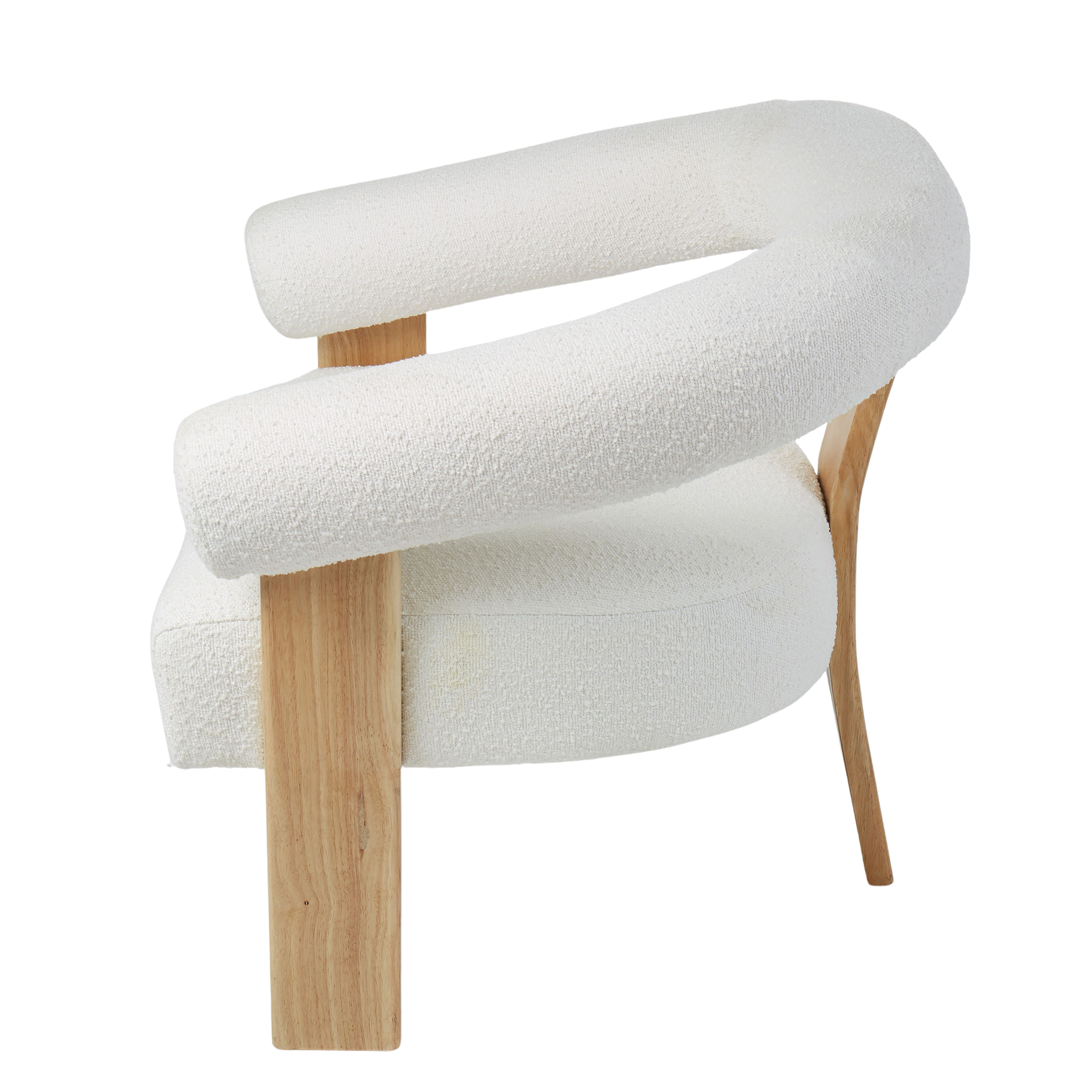 Remir Curved Boucle Timber Armchair - White