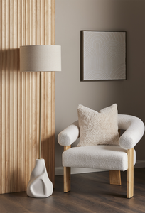 Remir Curved Boucle Timber Armchair - White