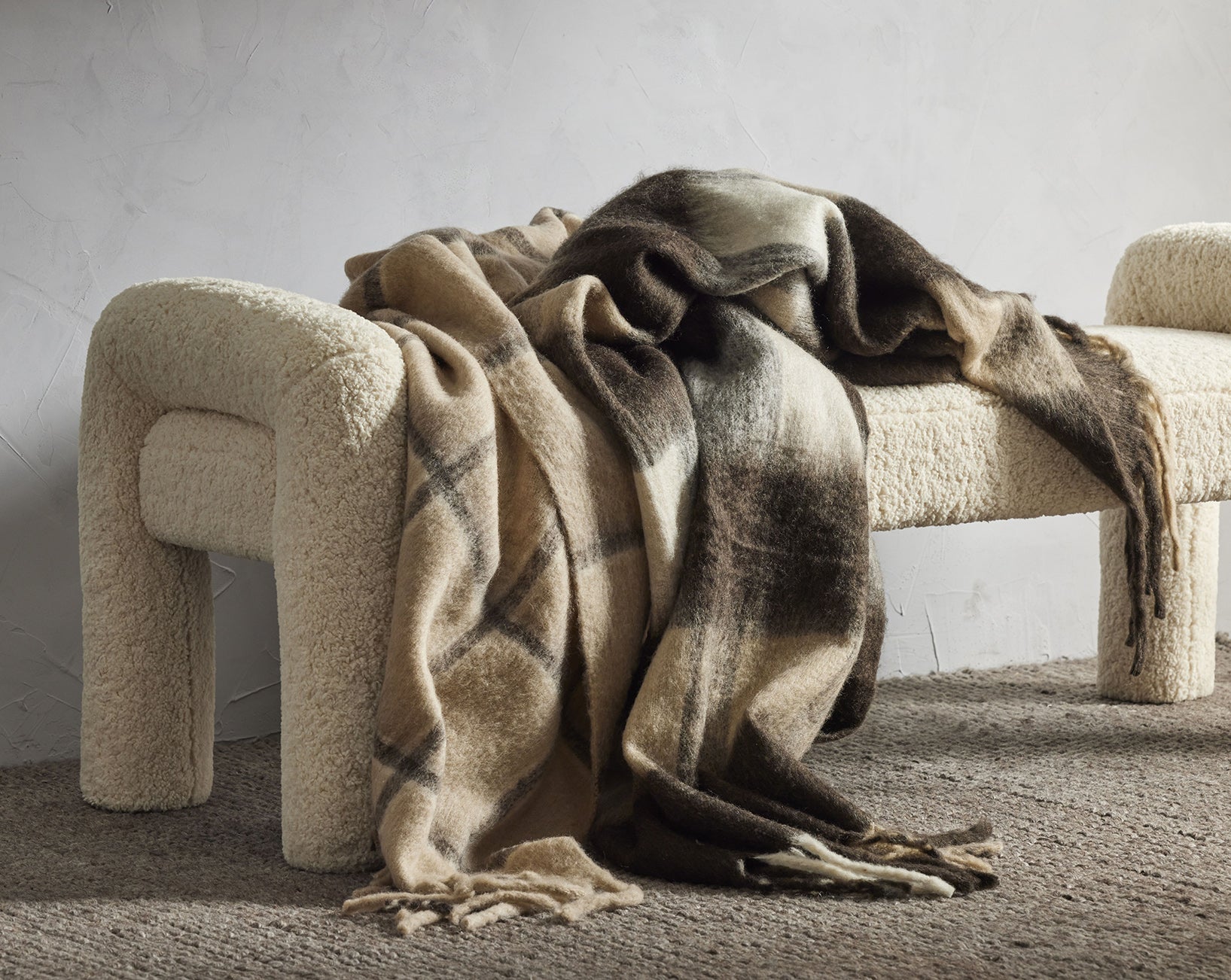 Sabri Fluffy Bench Seat Ottoman - Nougat