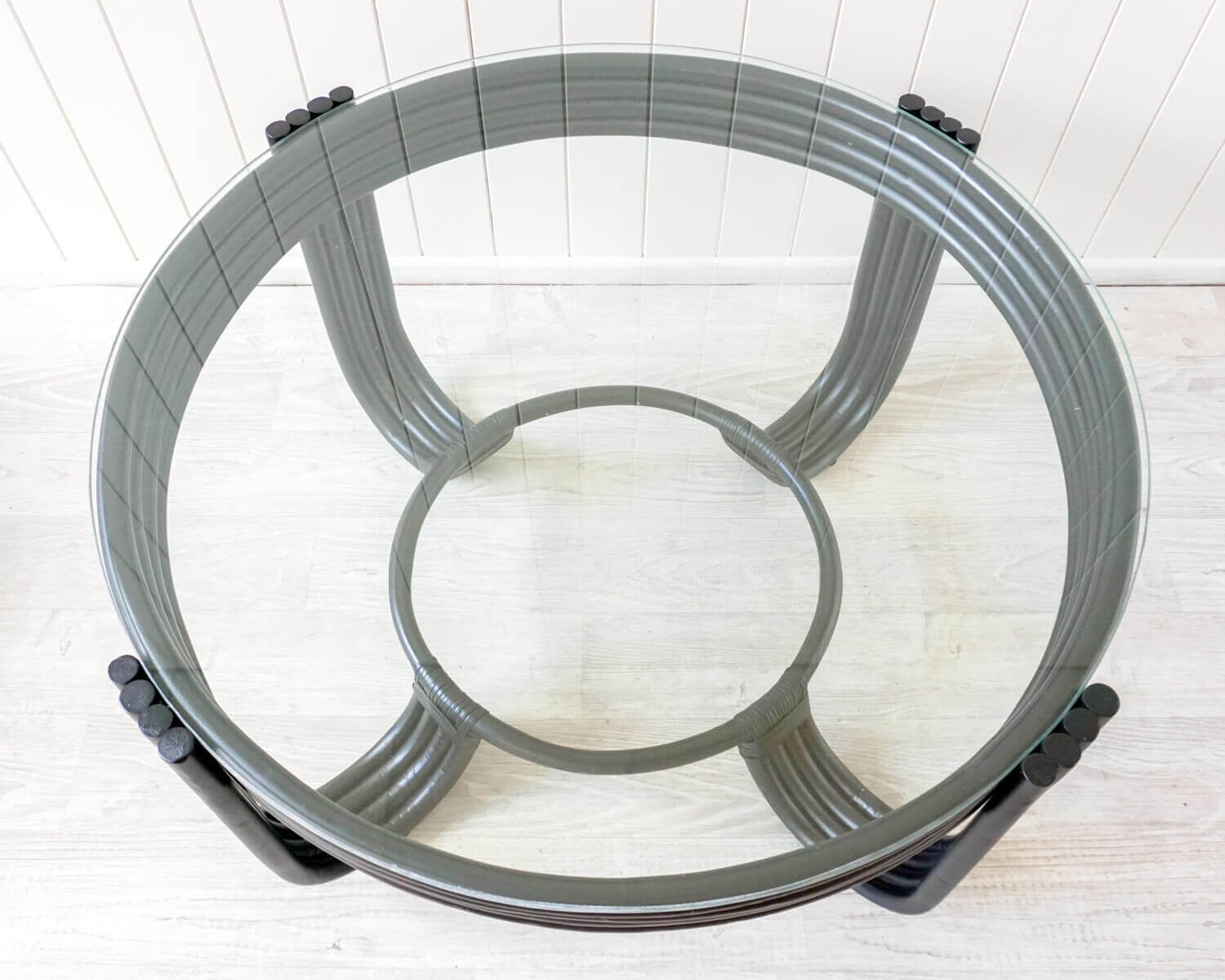 Esmi Rattan Round Glass Coffee Table - Black