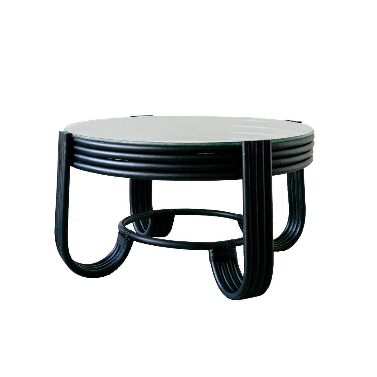 Esmi Rattan Round Glass Coffee Table - Black