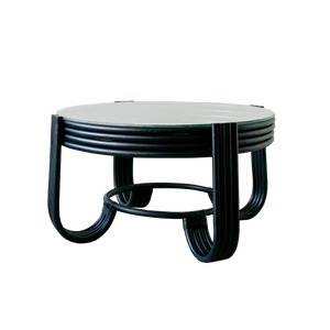 Esmi Rattan Round Glass Coffee Table - Black