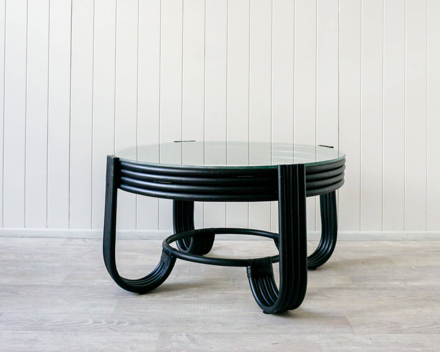 Esmi Rattan Round Glass Coffee Table - Black