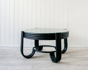 Esmi Rattan Round Glass Coffee Table - Black