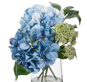 Hydrangea Sedum Mix In Glass Vase Artificial Plant