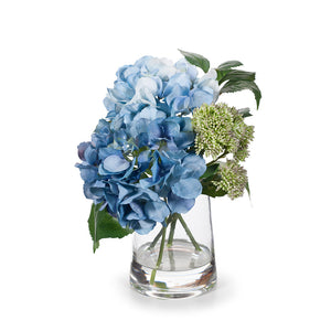 Hydrangea Sedum Mix In Glass Vase Artificial Plant