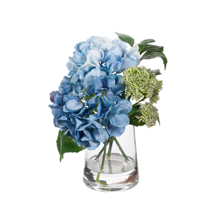 Hydrangea Sedum Mix In Glass Vase Artificial Plant