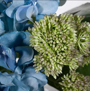 Hydrangea Sedum Mix In Glass Vase Artificial Plant