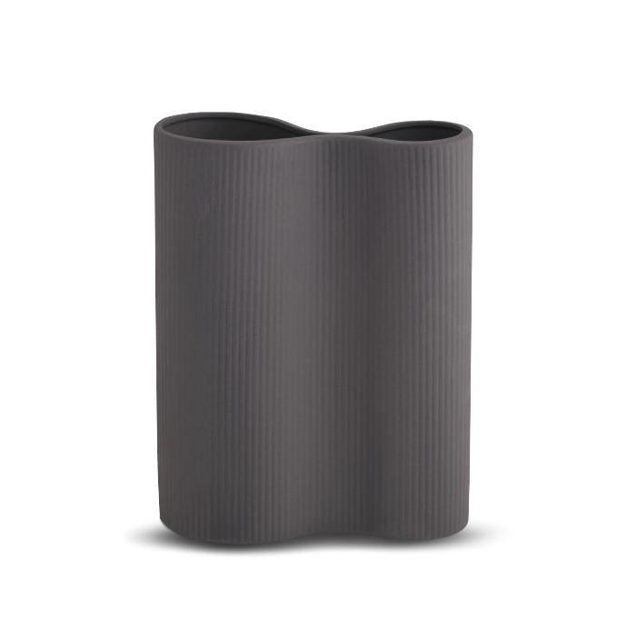 Infinity Ribbed Medium Porcelain Vase - Charcoal