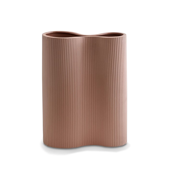 Infinity Ribbed Medium Porcelain Vase - Ochre