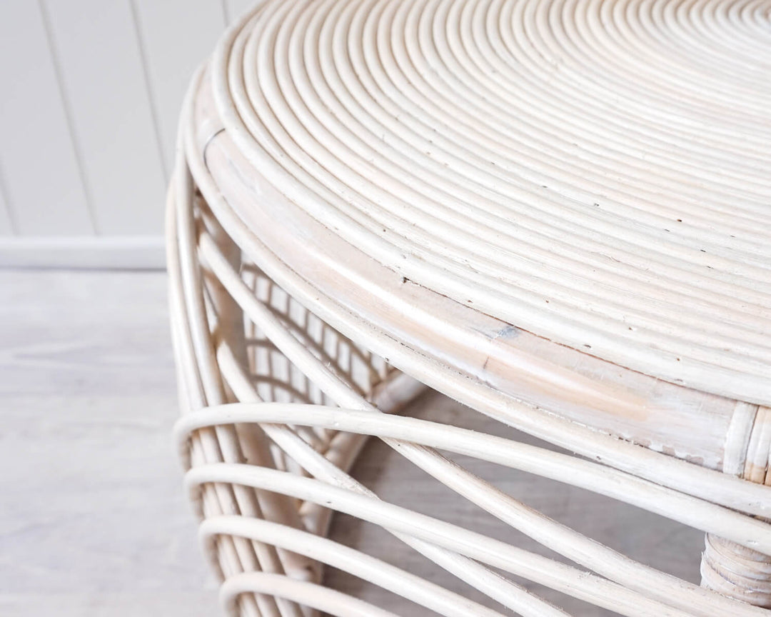 Whitewashed Rattan Table Linda Rattan Round Coffee Table - White Washed – Comeo Home