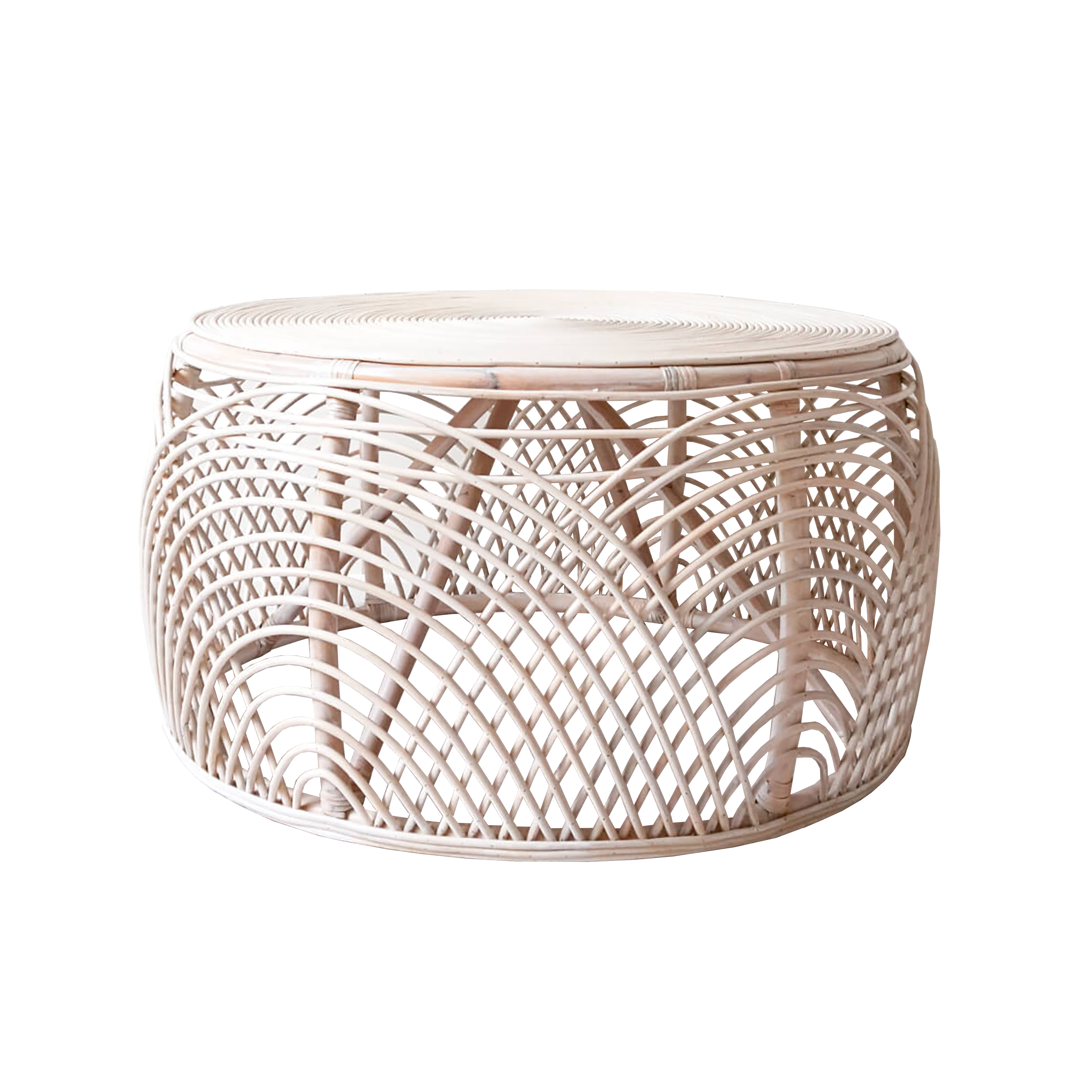 Linda Rattan Round Coffee Table - White Washed