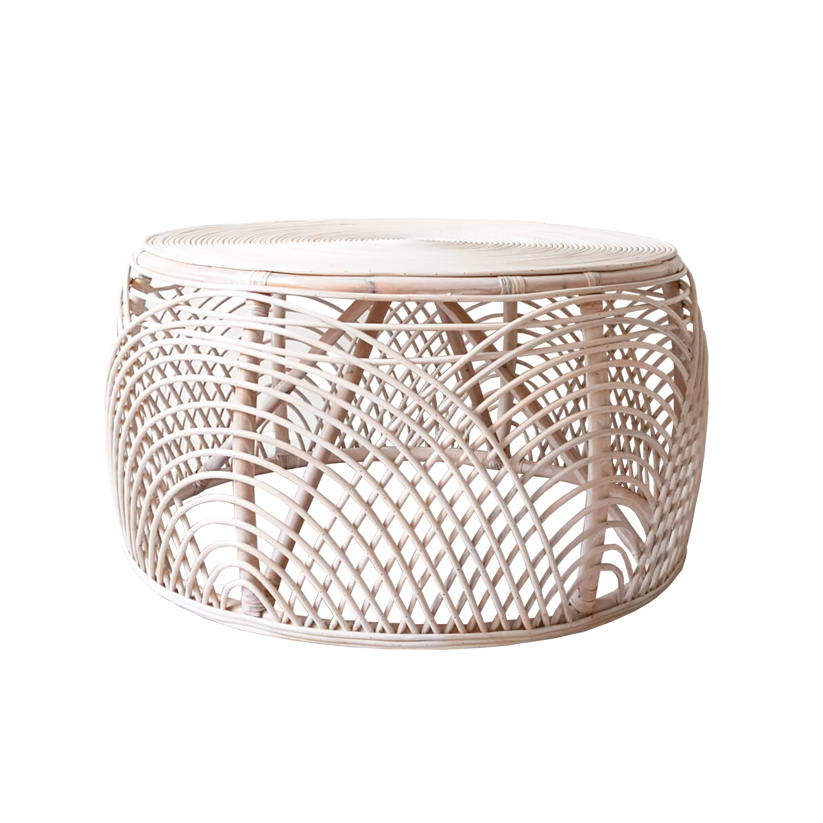 Linda Rattan Round Coffee Table - White Washed – Comeo Home