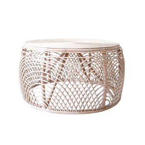 Linda Rattan Round Coffee Table - White Washed