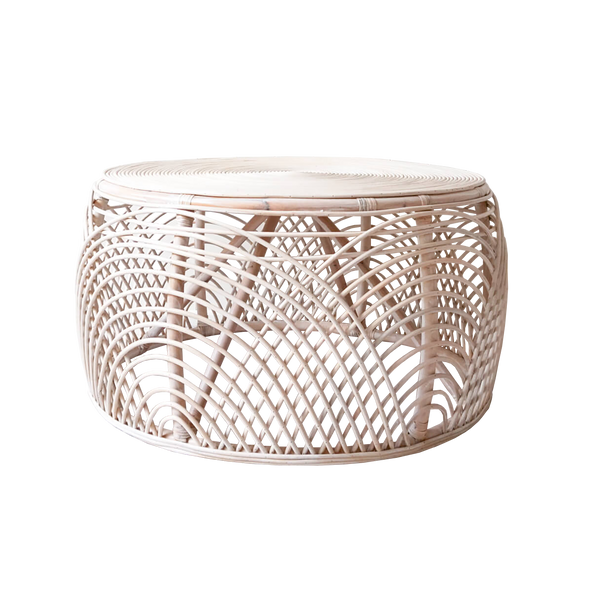 Linda Rattan Round Coffee Table White Washed Comeo Home