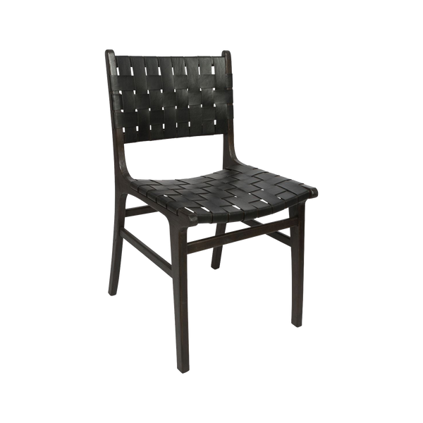 Woven black store leather dining chair