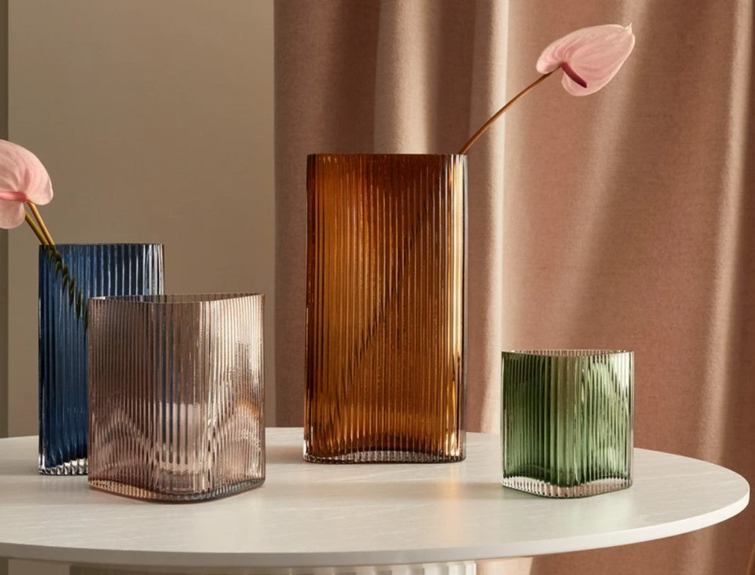 Vivin Ribbed XL Glass Vase - Green