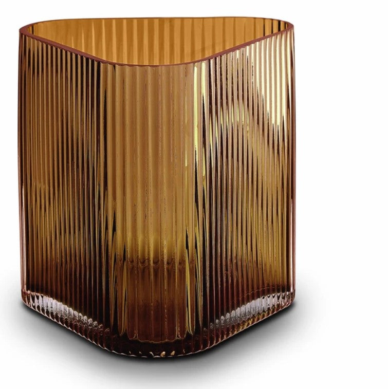 Vivin Ribbed Large Glass Vase - Amber
