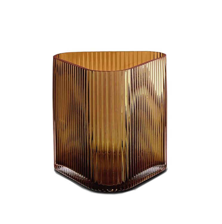 Vivin Ribbed Large Glass Vase - Amber