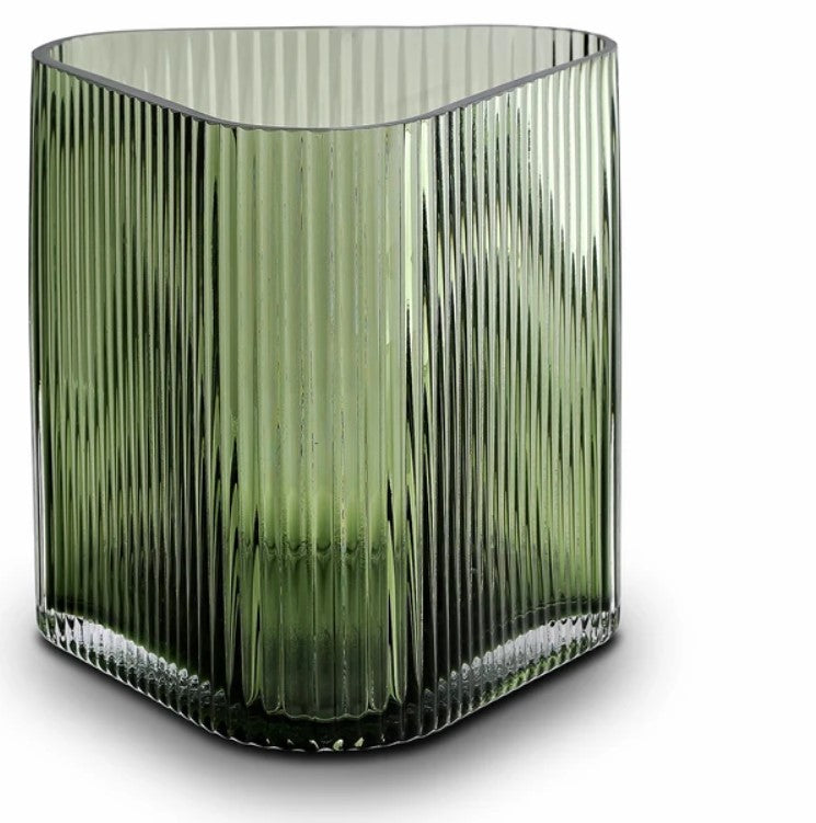 Vivin Ribbed Large Glass Vase - Green