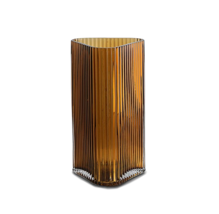 Vivin Ribbed Medium Glass Vase - Amber