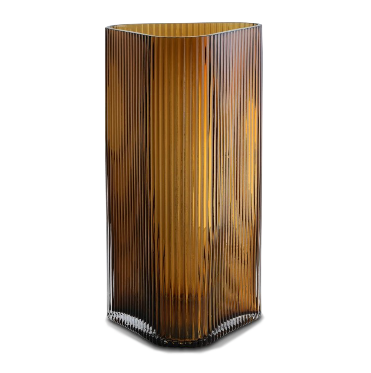 Vivin Ribbed XL Glass Vase - Amber