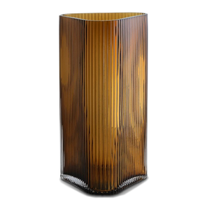 Vivin Ribbed XL Glass Vase - Amber