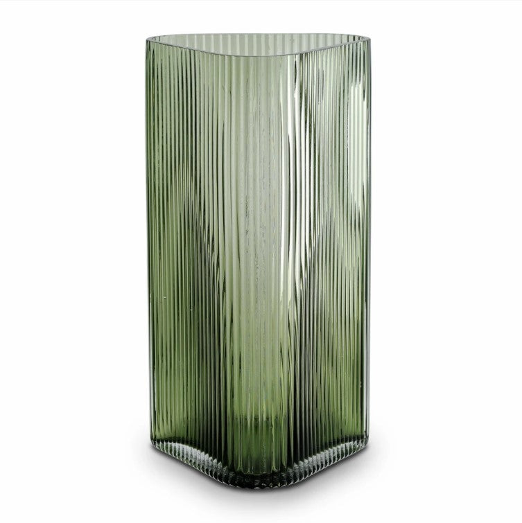 Vivin Ribbed XL Glass Vase - Green