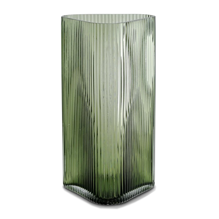 Vivin Ribbed XL Glass Vase - Green