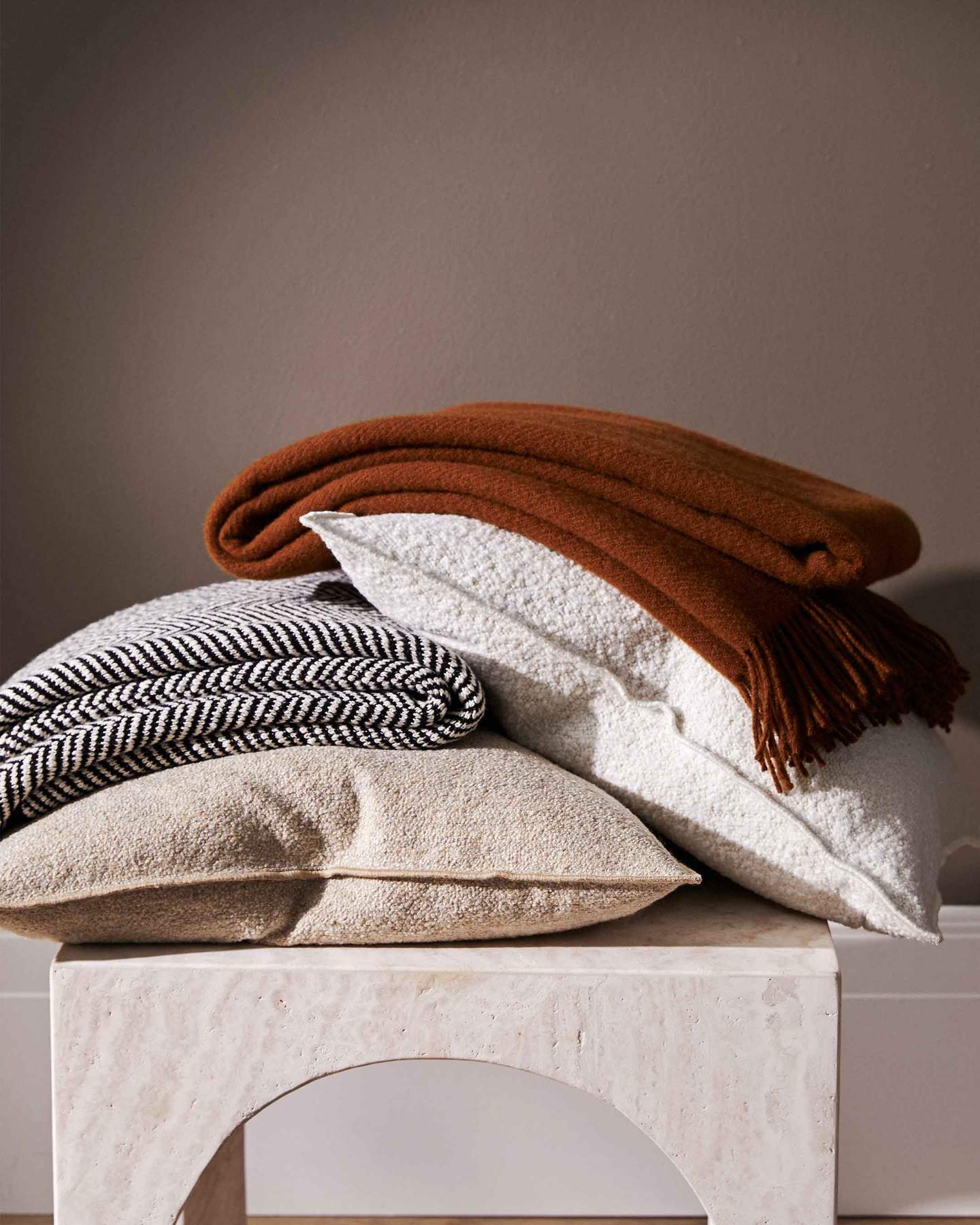 Weave Alberto Boucle Fabric 50cm Cushion - Nougat